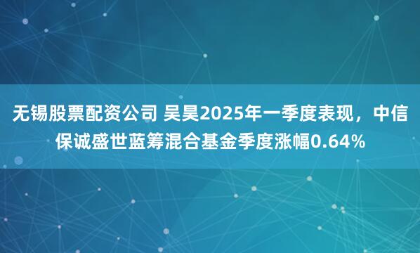 无锡股票配资公司 吴昊2025年一季度表现，中信保诚盛世蓝筹混合基金季度涨幅0.64%