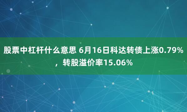 股票中杠杆什么意思 6月16日科达转债上涨0.79%，转股溢价率15.06%